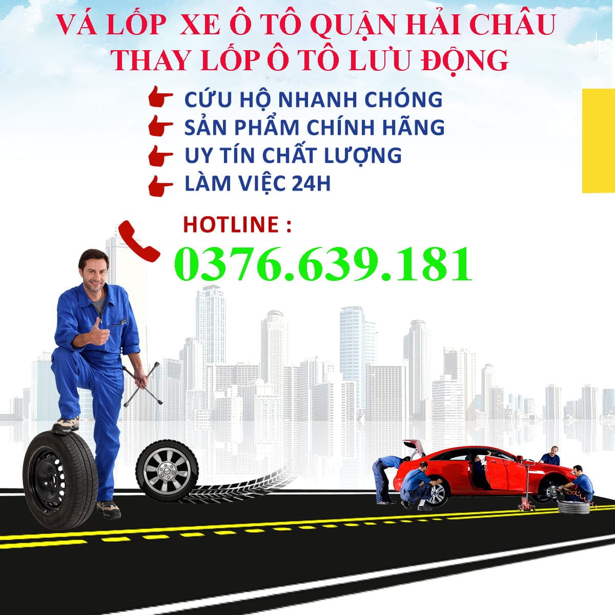 Dịch vụ thay vỏ và vá lốp xe ô tô quận Hải Châu tận nơi uy tín
